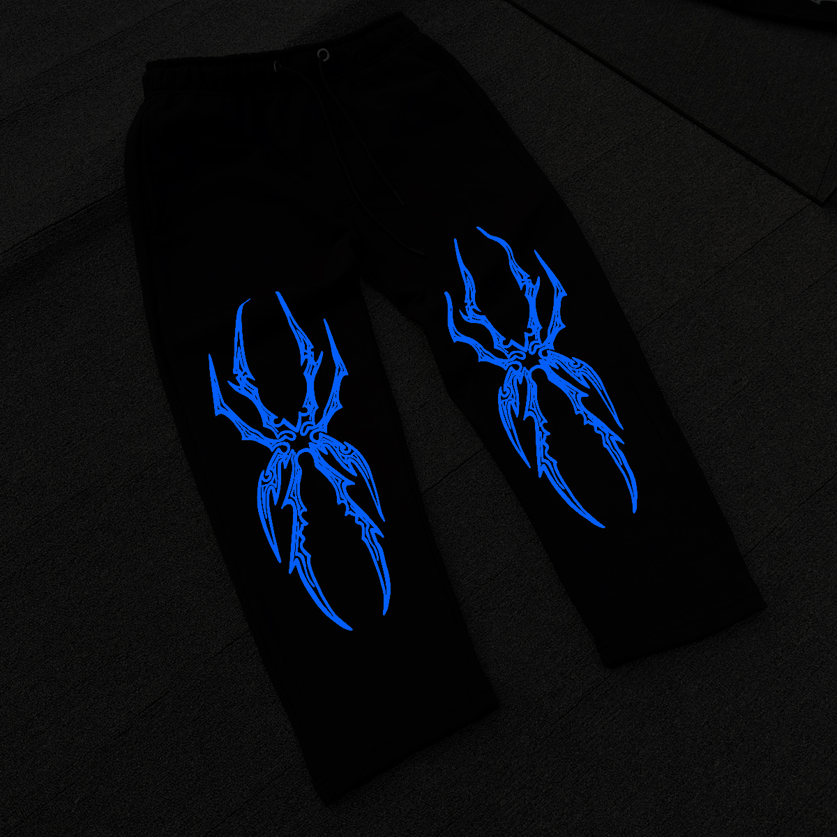 Luminous Spider Print Cotton Blend Sweatpants