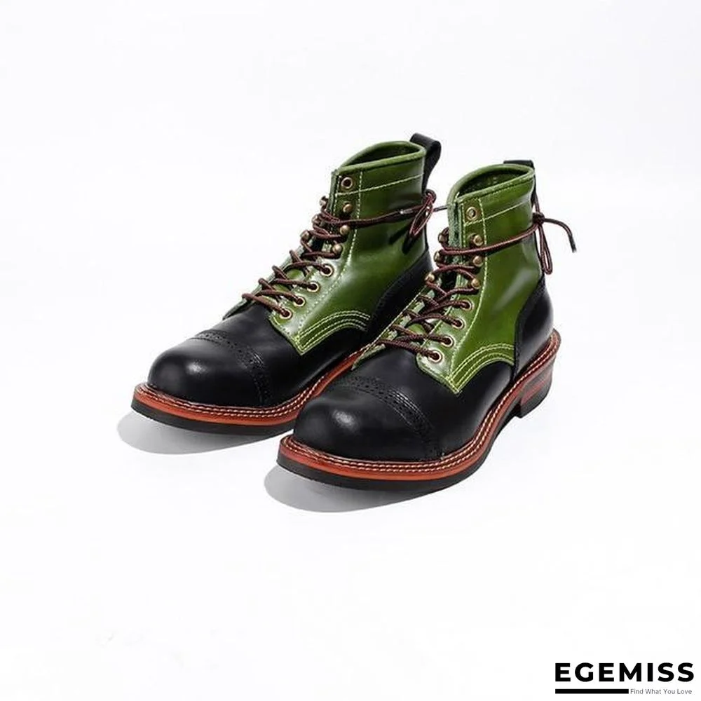 Genuine Genuine Leather Lace-Up Vintage High Quality Tooling White Ankle Boots Motorcycle Boots | EGEMISS