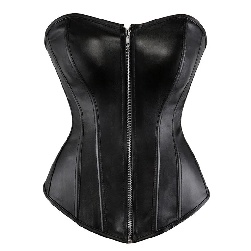 Billionm Sapubonva steampunk corsets and bustiers halter plus size corset pu leather gothic punk corset zip burlesque basque costume sexy