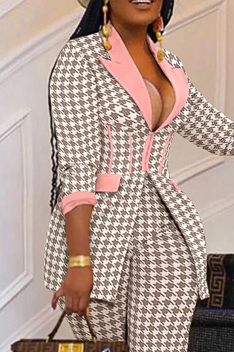 Work Elegant Solid With Belt Turn-back Collar Long Sleeve Two Pieces