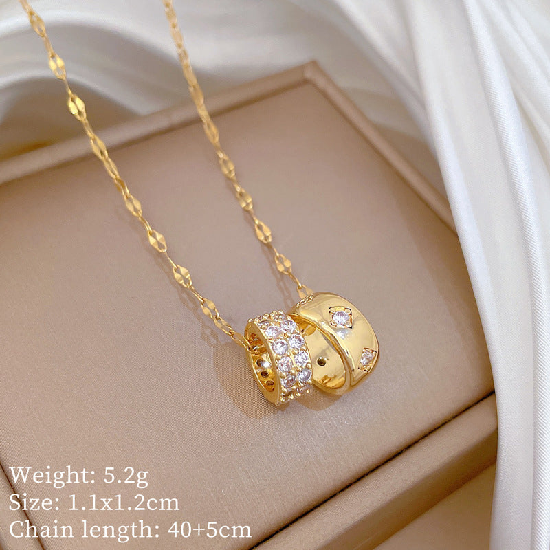 Double Ring Small Waist Full Diamond Fashion Gorgeous Full Diamond Necklace Female Versatile Clavicle Chain