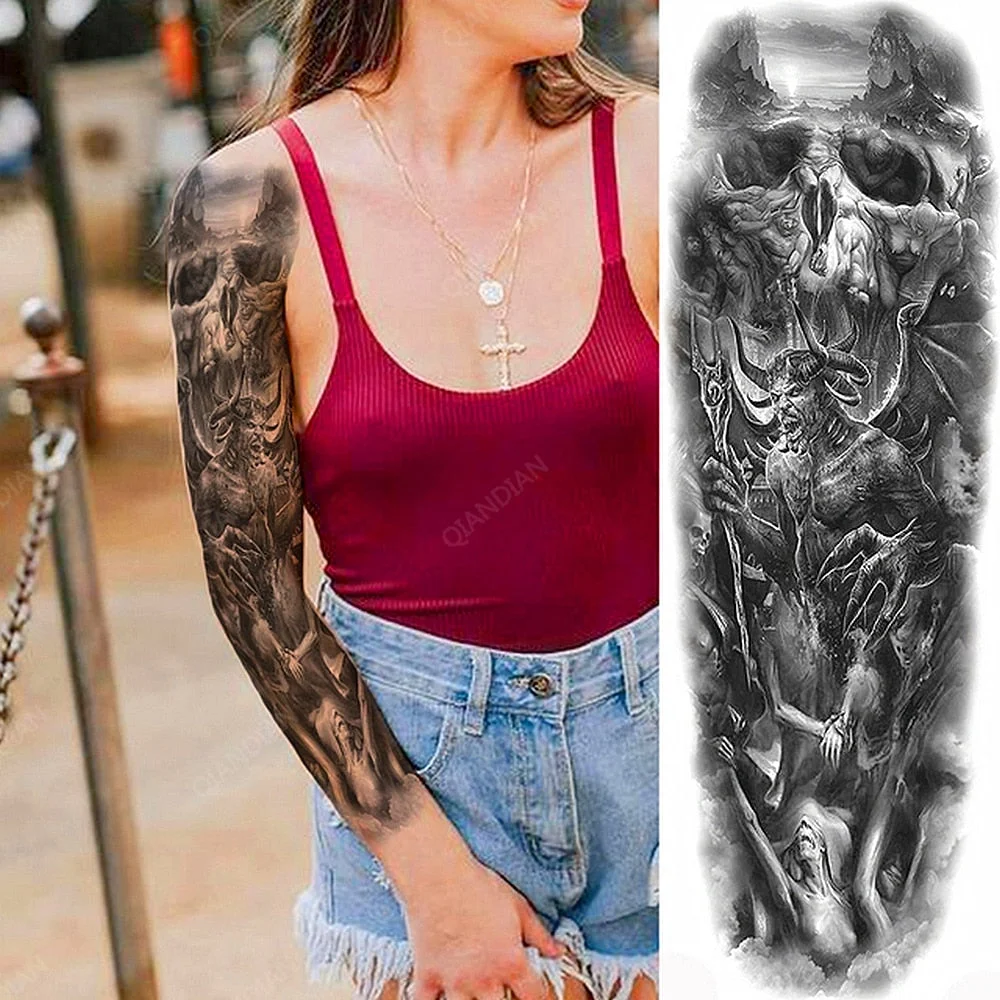 Large Arm Sleeve Tattoo Rose Lion Wolf Waterproof Temporary Tatto Sticker Flower Clock Waist Leg Body Art Full Fake Tatoo Women