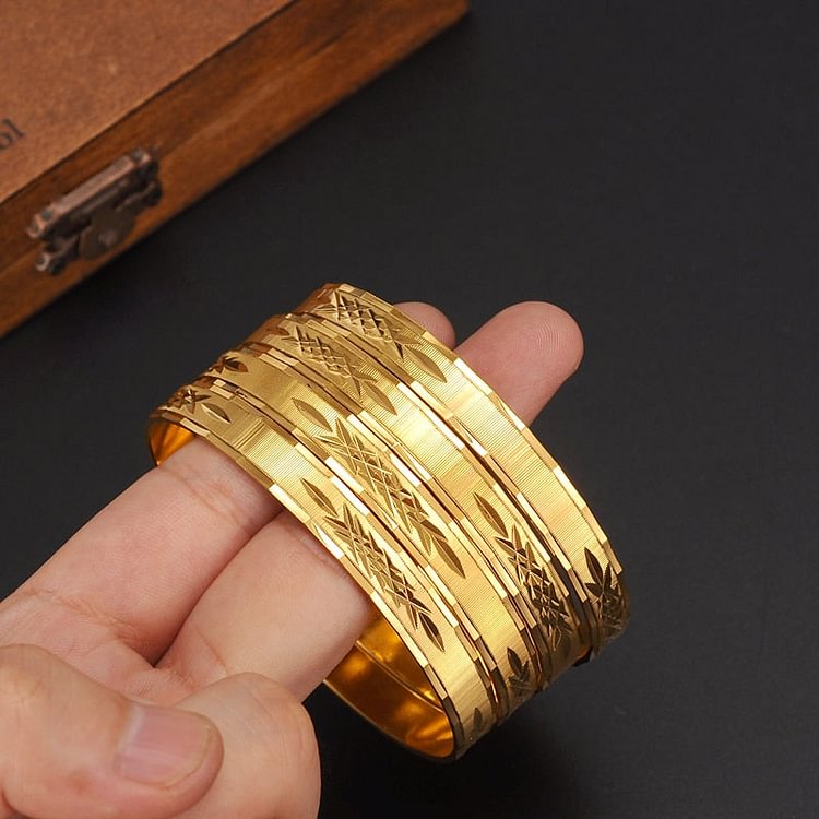 4pcs 24k Gold Bangle for Women Gold Dubai Bride Wedding Ethiopian Bracelet