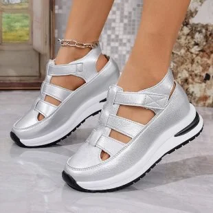 Yyvonne New Slope Hedley Sandals Bag Head Hollow Breathable Female Large Size Loose Cake Thick-Soled Magic Stick Casual Sandals