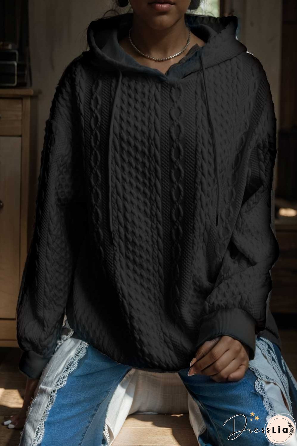 plus size casual hoodie women s plus solid ribbed long sleeve slight stretch hoodie drawstring sweatshirt