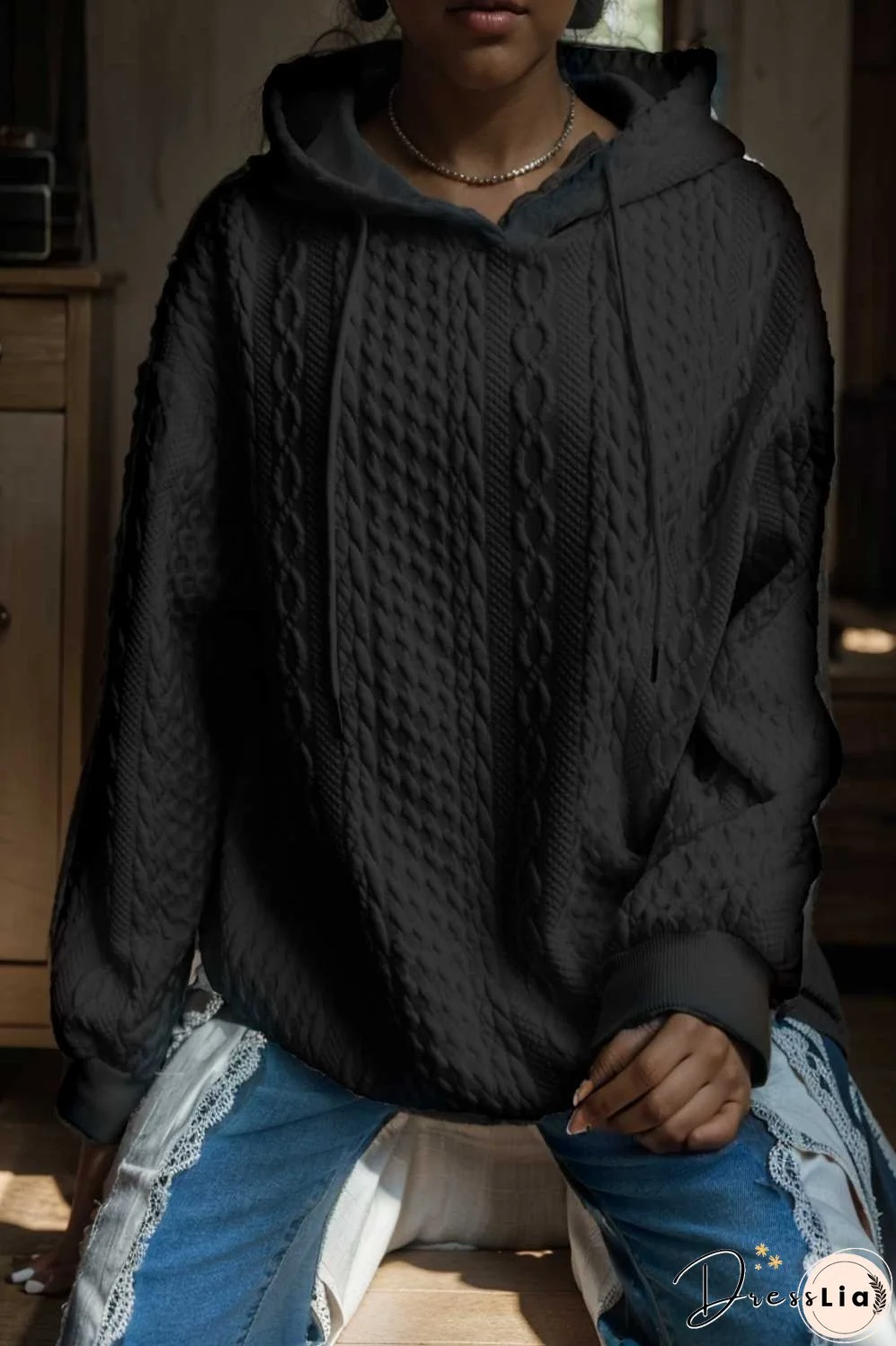 plus size casual hoodie women s plus solid ribbed long sleeve slight stretch hoodie drawstring sweatshirt