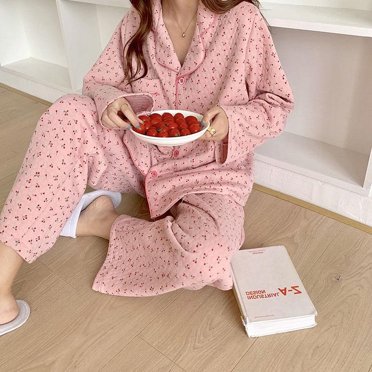 Cute Small Cherry Home Pajamas Set - Modakawa Modakawa