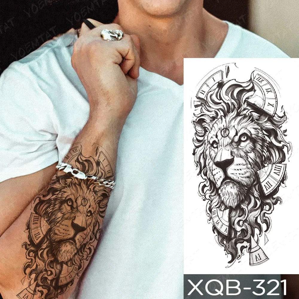 Waterproof Temporary Tattoo Sticker Sword Prajna Flowers Tattoos Indian Eagle Dragon Tiger Body Art Arm Fake Sleeve Tatoo Women