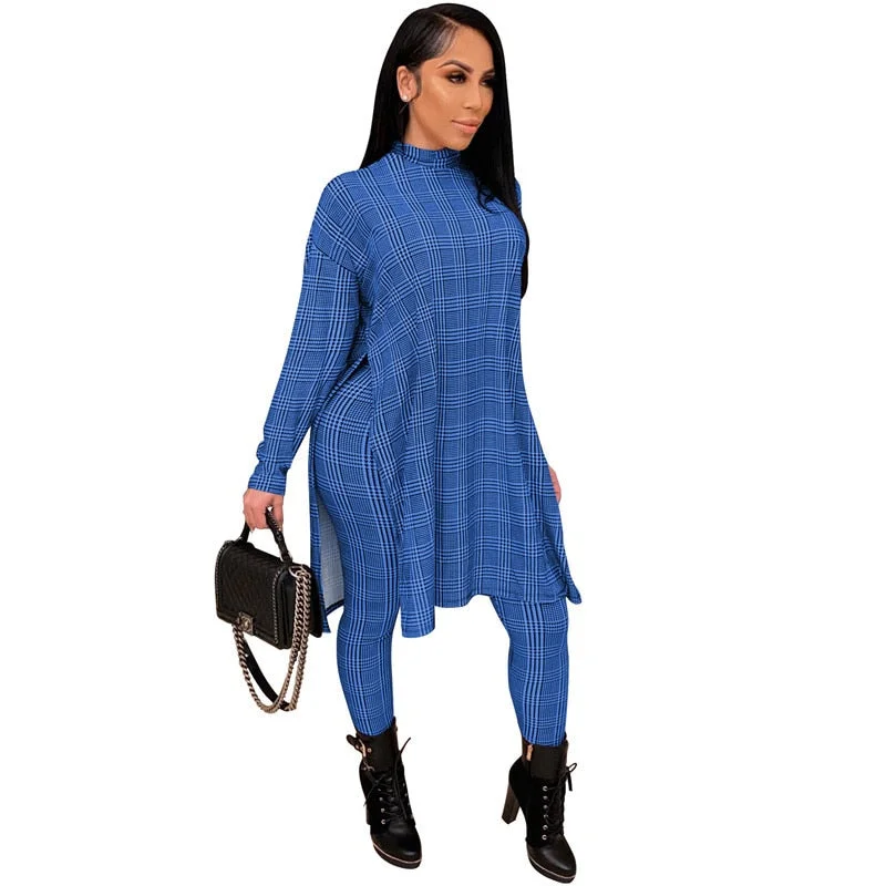 Casual Jogging Suits for Women Two Piece Sets Plaid Loose Slip Hem and Leggings Fashion Club Out WearWholesale Dropshipping 2021