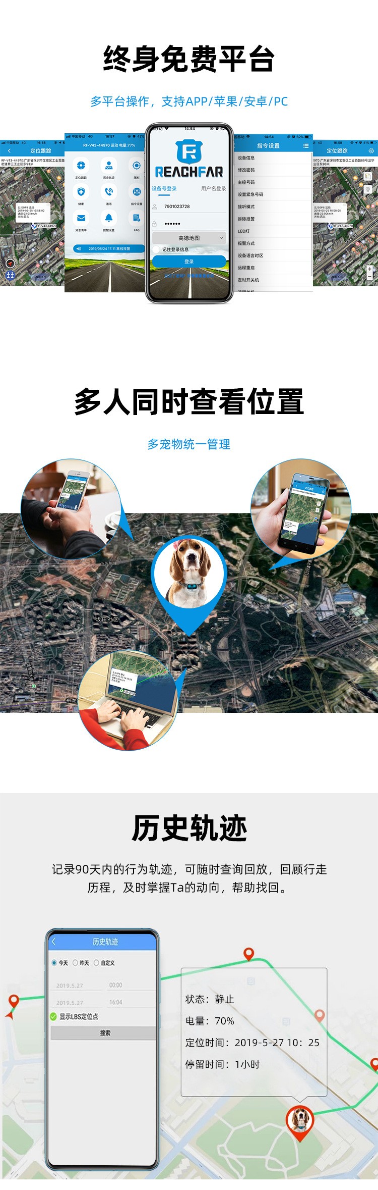 锐峰汇智V43宠物4G定位器狗狗定位防丢器小型防水防丢定位项圈gps