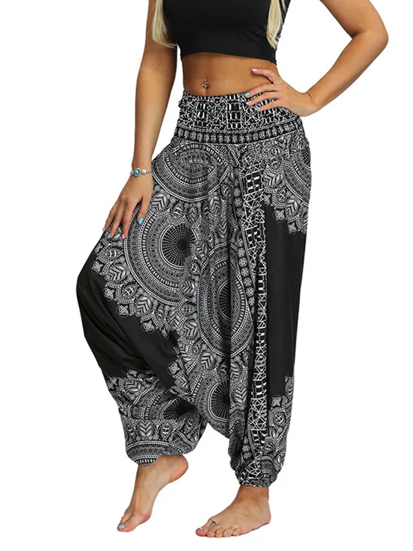 Black Ethnic Stamped Roomy Casual Yoga Bloomers