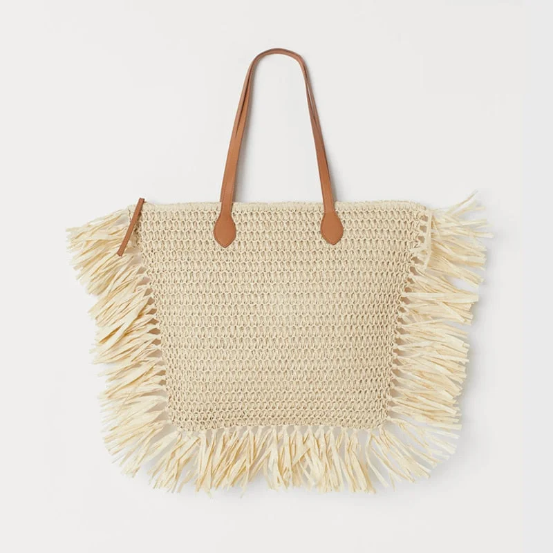 bohemian tassel straw women handbag wicker woven shoulder bags rattan large capacity tote casual summer beach big purses 2020