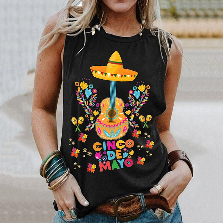 VChics Cinco De Mayo Print Sleeveless Tank Top