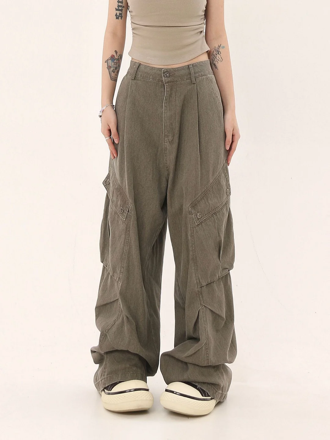 Zingj Zingj Design Cargo Pants Men And Women Loose Pockets Casual Pleated Straight Leg Wide Legs Mop The Floor Pants