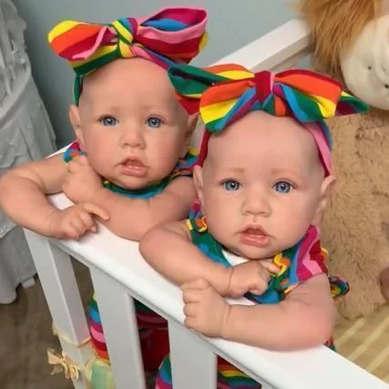  20'' Twin Sisters Kids Reborn Lover Toddler Baby Doll Girl,Quality Realistic Handmade Babies Dolls with Blue Eyes Veda and Sariah - Reborndollsshop®-Reborndollsshop®