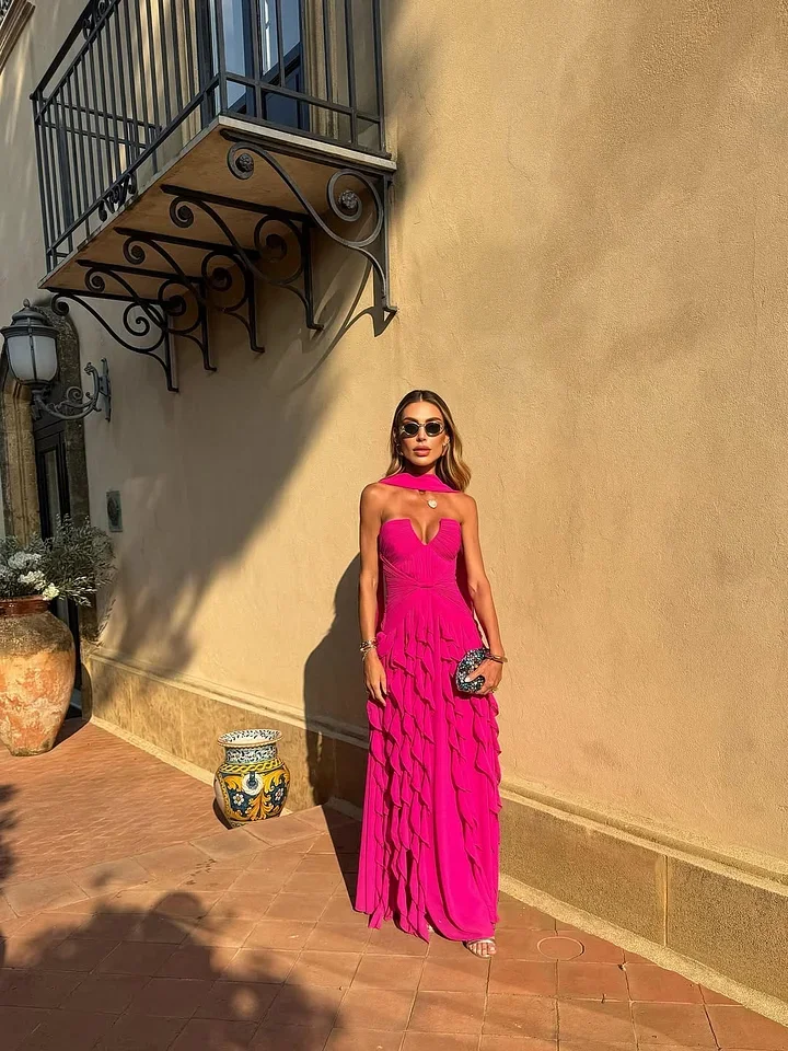 green emerald velvet dress Miss Circle Women's Najwa Baby Pink Ruched Breast Drop Waist Maxi Dress