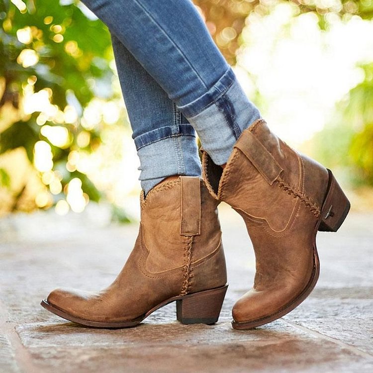 Mid-Calf Round Toe Slip-On Casual Boots -boots