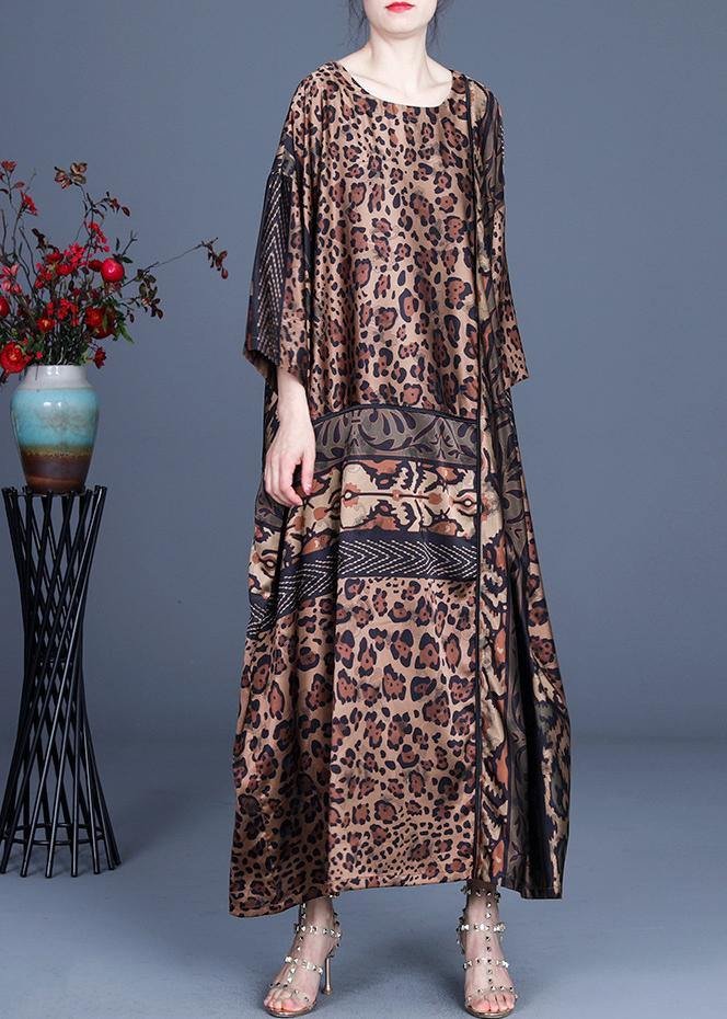 Fine Chocolate Leopard asymmetrical design Chiffon Party Dress Summer Spring