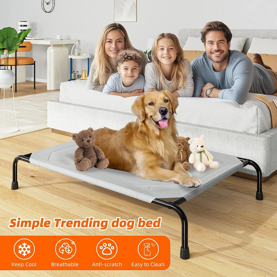 Raised Dog Cot Beds, Heavy Duty Pet Cots with Durable Supportive Recyclable Washable Mesh, Indoor & Outdoor Dog Bed
