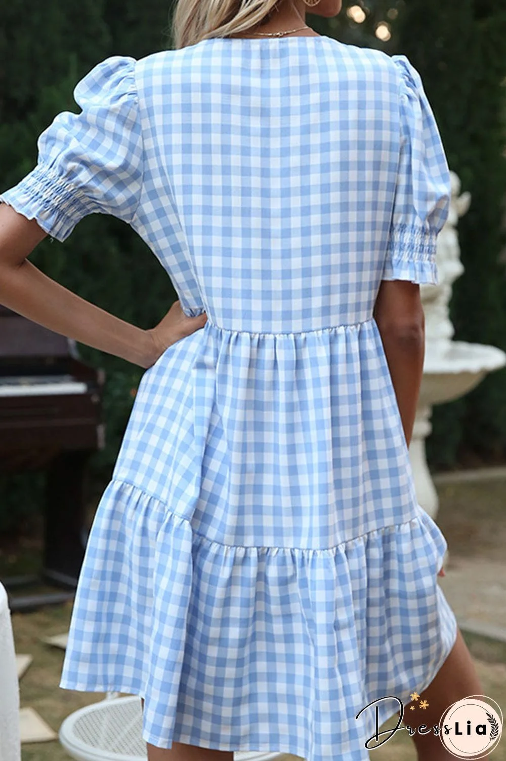 Fashion Sweet Plaid Split Joint V Neck A Line Dresses