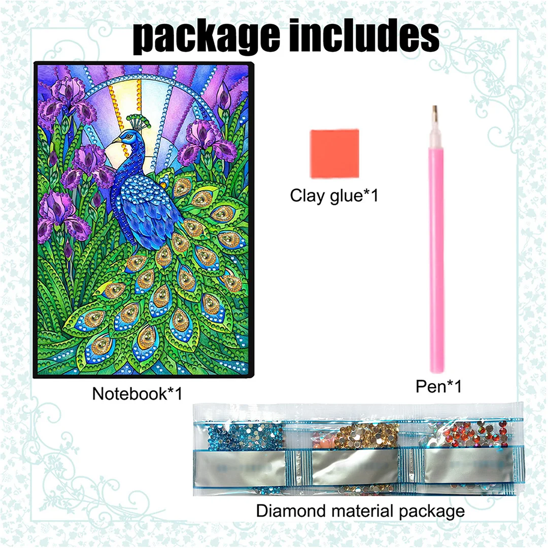 DIY Flower Diamond Painting Journals Notebooks 50 Pages A5 No Lines Special Shaped Diamond Art Kits for Beginners Craft Lovers and Artists (Peacock)