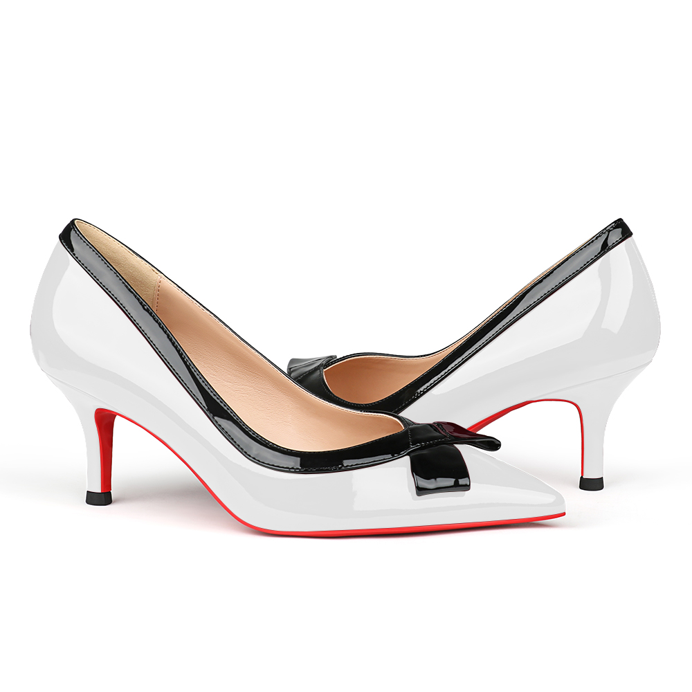 60mm Pointed Toe Bowknot Red Bottom Kitten Heels Daily Pumps for Women-MERUMOTE
