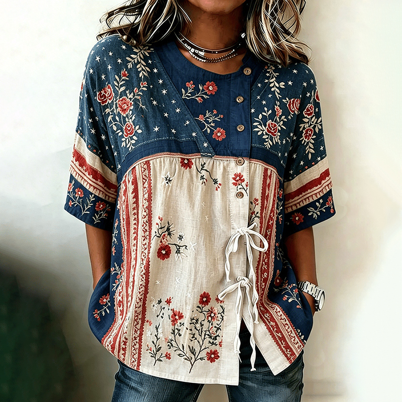  Women's Anniversary Printed Linen Casual Shirt Westsshops