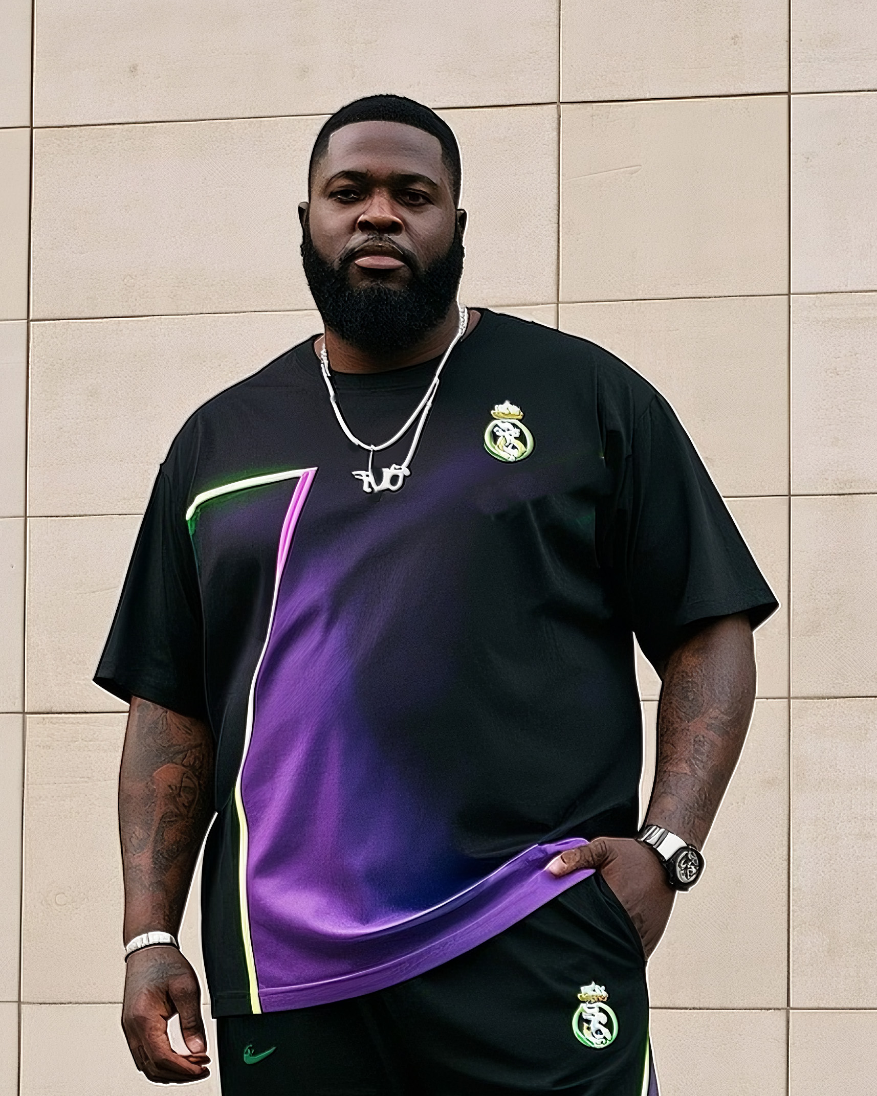 Big Boy Casual Sports Football Fans Gradient Art Design Clothes Round Neck Short Sleeve T-Shirt Trousers Suit