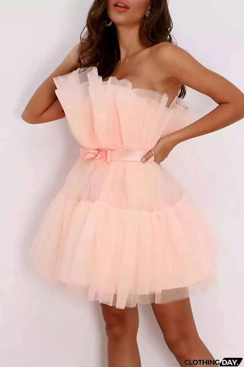 Sexy Elegant Solid Patchwork Strapless Princess Dresses(5 Colors)