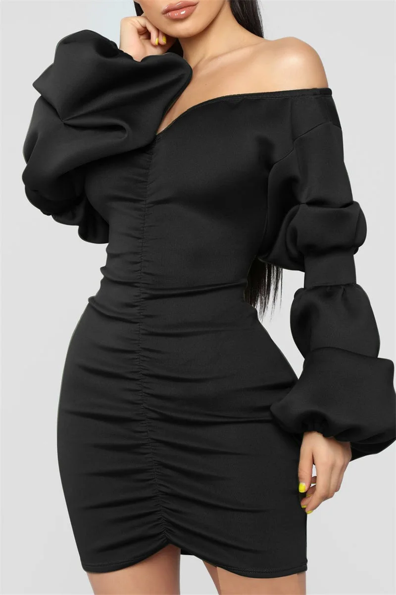 Sexy Casual Solid Fold Off the Shoulder Long Sleeve Dresses