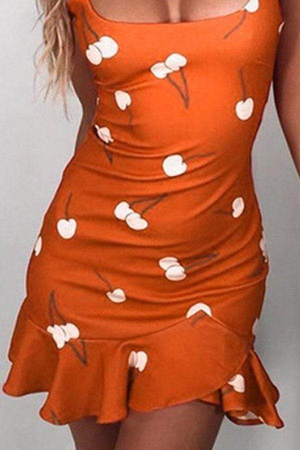 Spaghetti Strap Backless Printed Sleeveless Bodycon Dresses