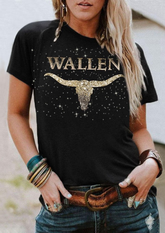 Wallen Steer Skull O-Neck T-Shirt Tee - Black