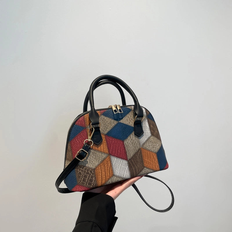 Women's Medium Pu Leather Color Block Vintage Style Streetwear Shell Zipper Shoulder Bag Crossbody Bag