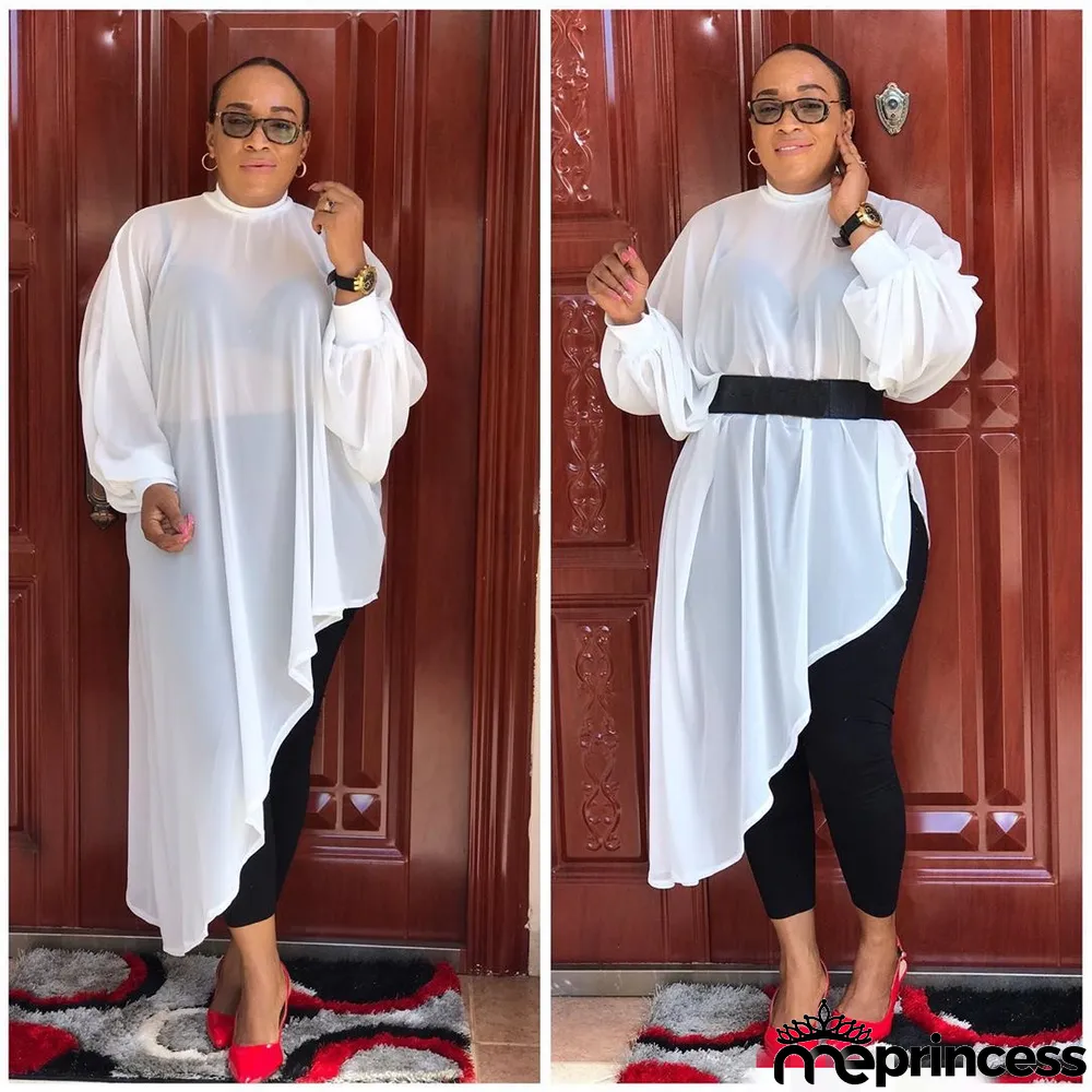 African Ladies Fashion Solid Color Plus Size Mommy Irregular Chiffon Dress