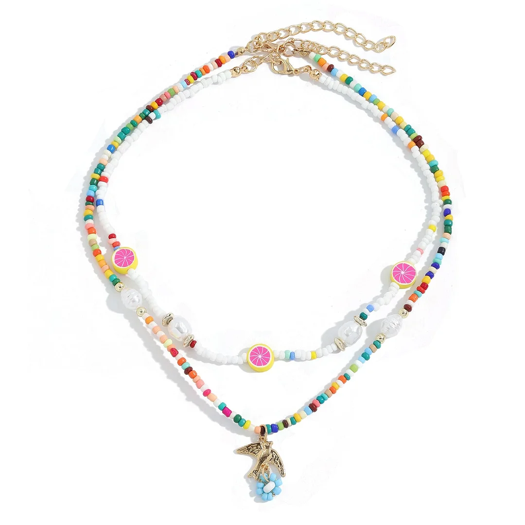Dvacaman Boho Colorful 2pcs/set Beads Chain Necklace Trendy Ethnic Multi Layer Beaded Choker Necklace for Women Party Jewelry