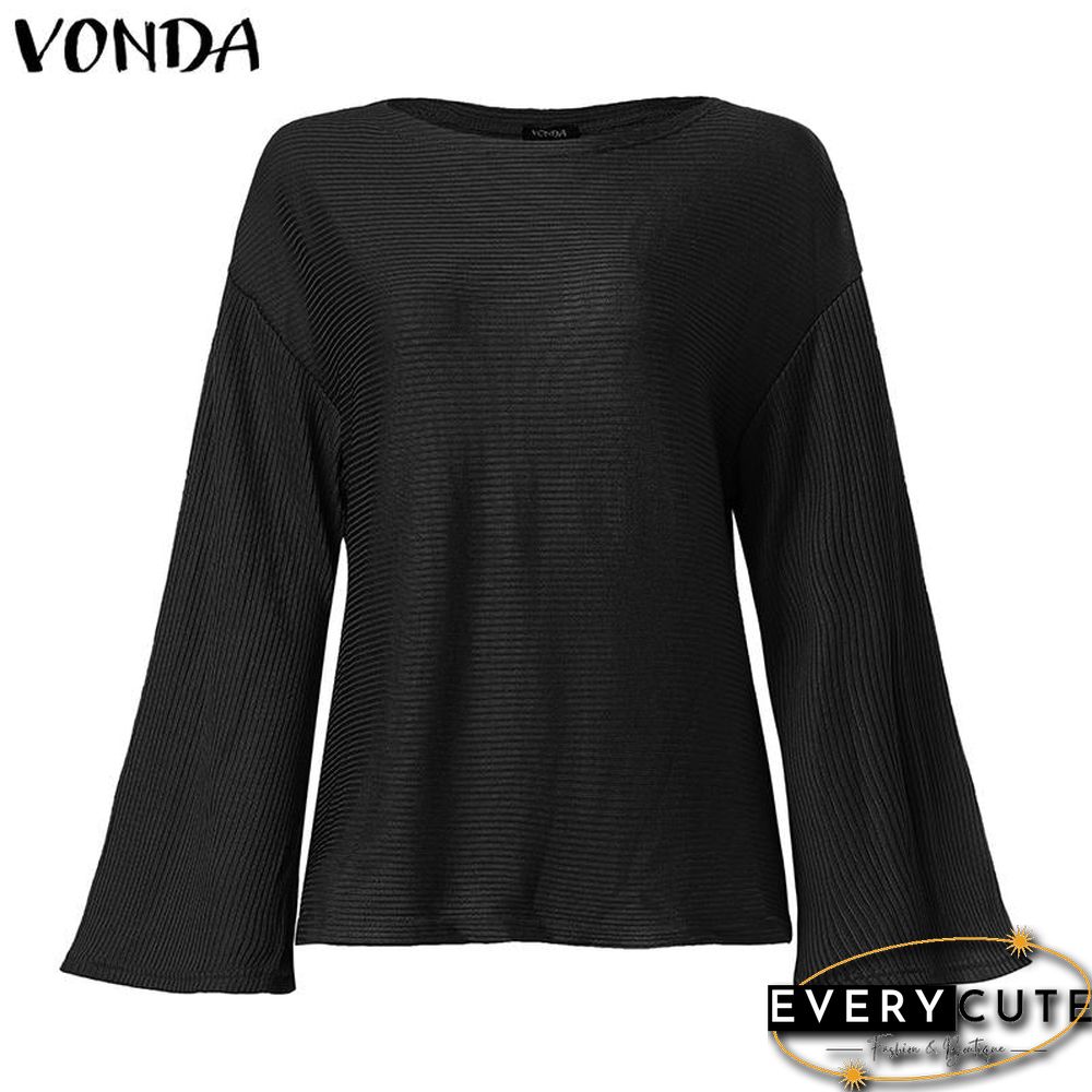 Vonda Woman Bell Sleeve Blouse Autumn Winter Loose Knitwear Tops Pullover Shirts Plus Size Bohemian Party Blusas 5Xl Tunics