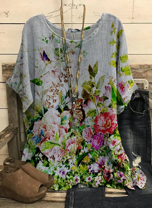 Women's Floral Butterfly Loose Top