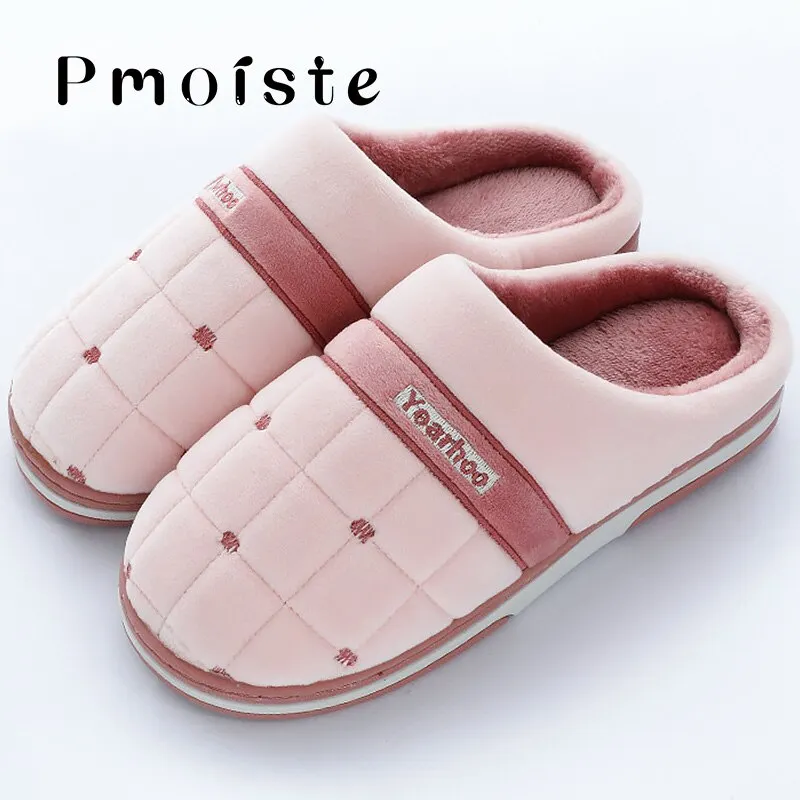 Fashion Gingham Slippers Women Large Size 43-47 Suede Soft Winter Slippers for home TPR Mixed Colors Men Indoor Shoes