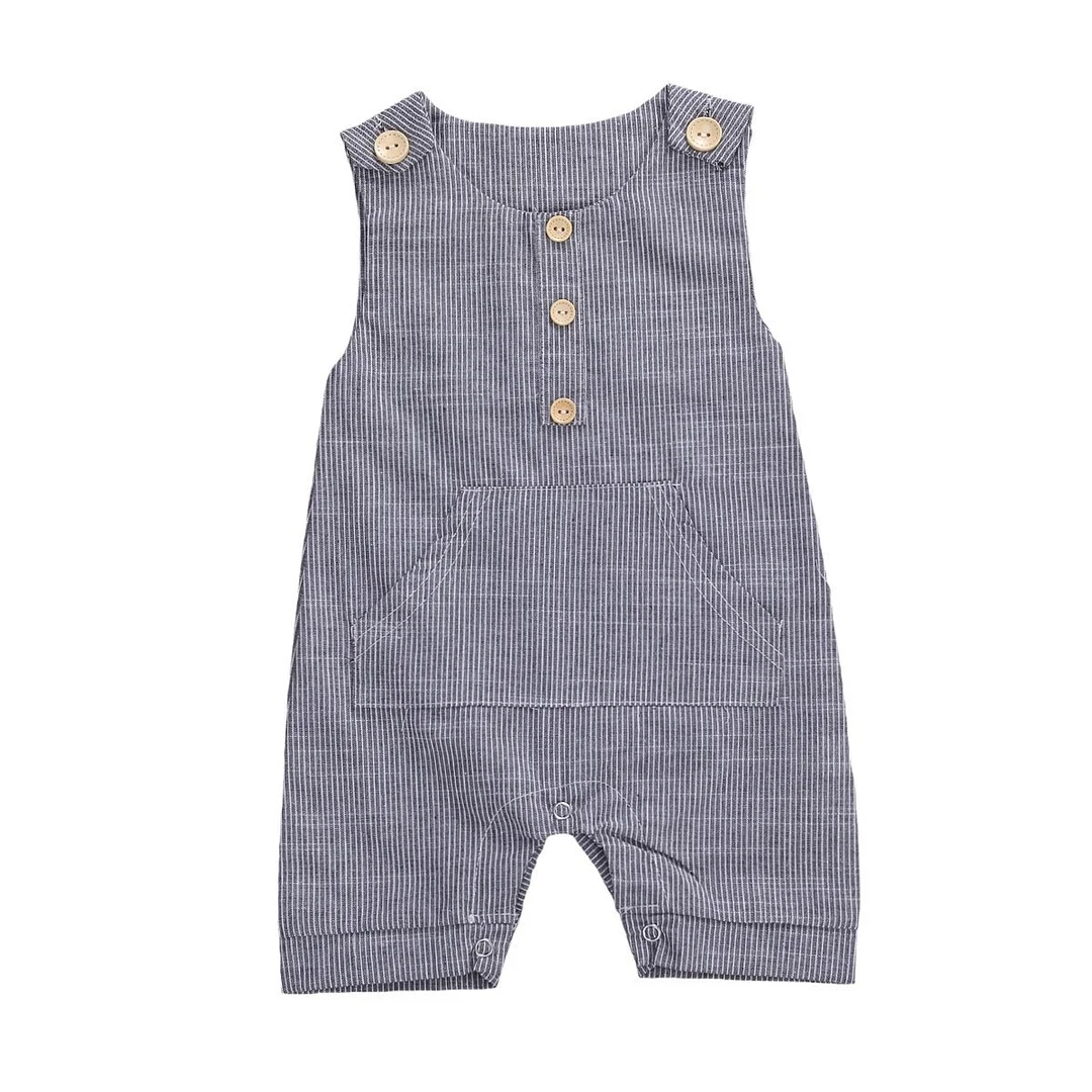 2020 Baby Summer Clothing Newborn Baby Boys Buttons Striped Romper Fashion Sleeveless Romper Cotton Linen Jumpsuit