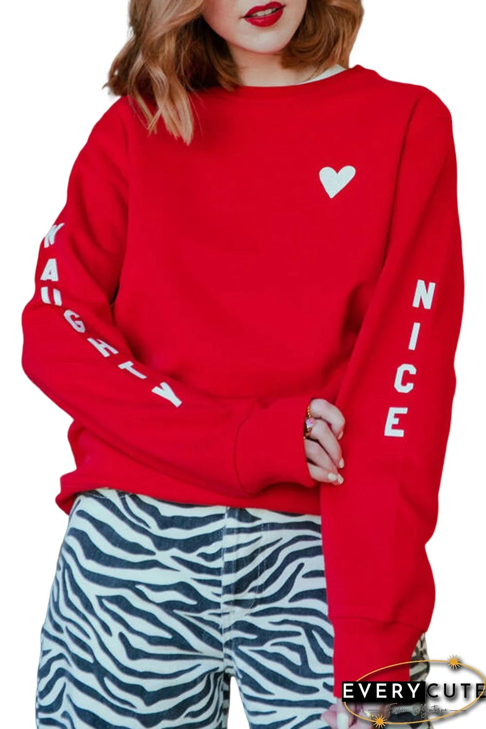 Red Letters Print Long Sleeve Pullover Sweatshirt