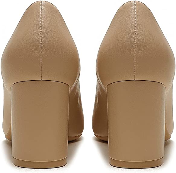 65mm Women Chunky Heels Comfortable Middle Block Heel Pumps-MERUMOTE