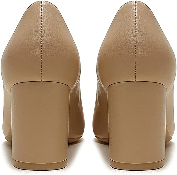 65mm Women Chunky Heels Comfortable Middle Block Heel Pumps-MERUMOTE