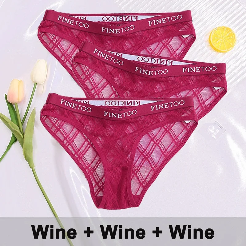 3PCS/Set Lace Panties Women's Lingerie Underwear Perspective Sexy Panties Female Underpanties Grid Mesh Design Briefs Pantys