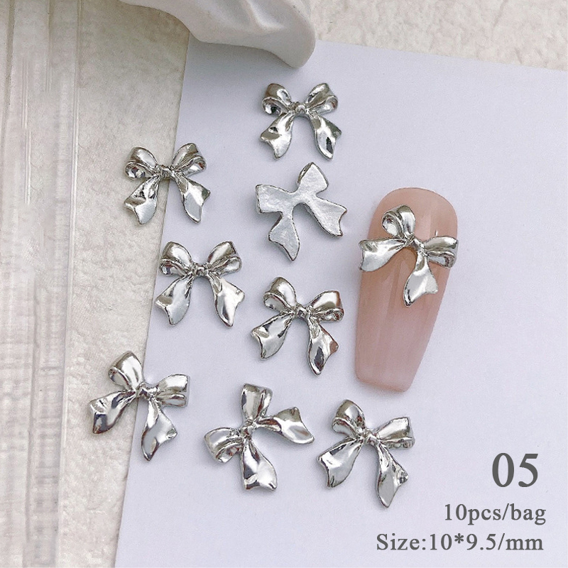10pcs Bowknot Butterfly Shaped Nail Charm Star Flower Metal Alloy 3D Nail Rhinestone Pearl Jewelry Accessories Nail Supplies DIY