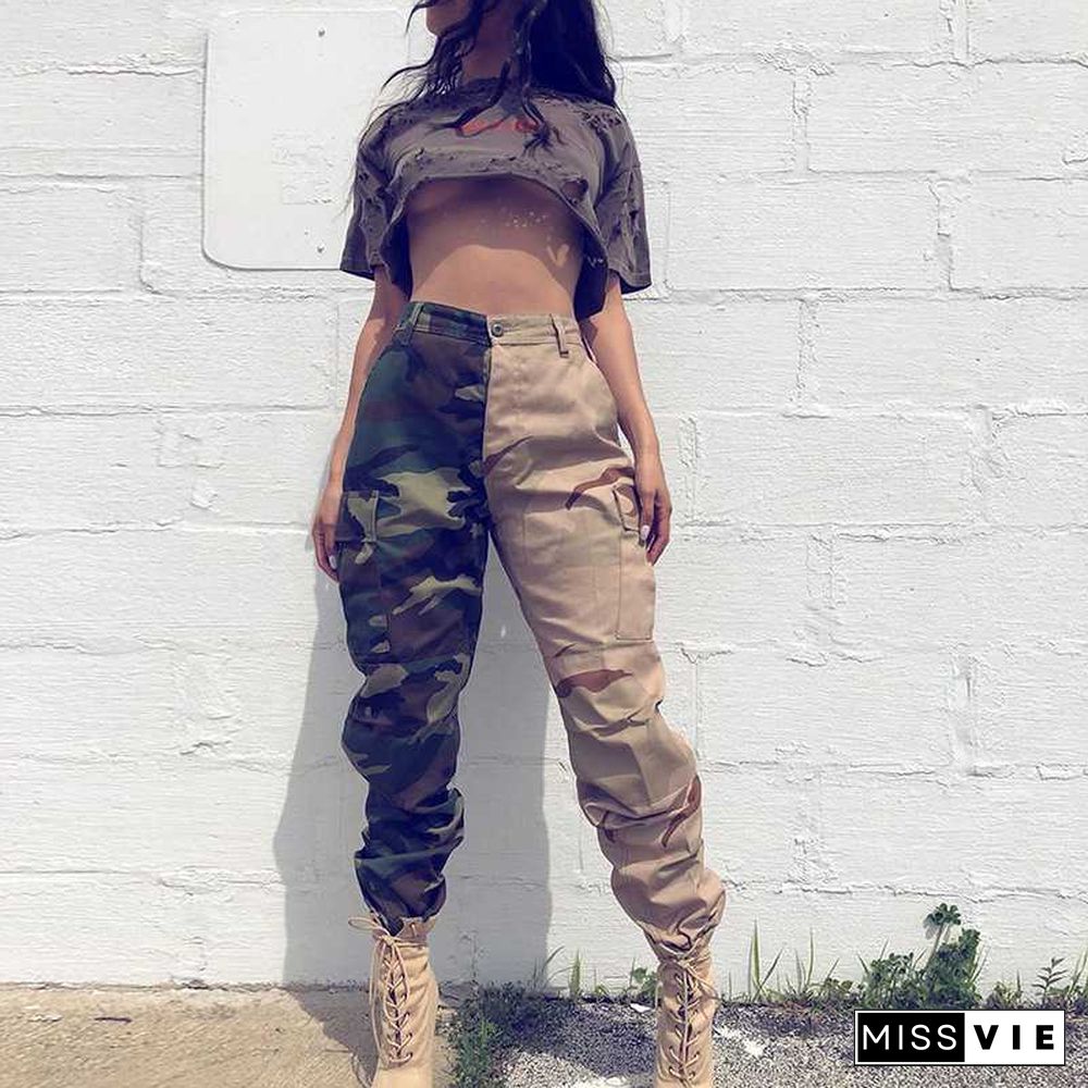 High Waisted Camouflage Cargo Trousers Camo Pants