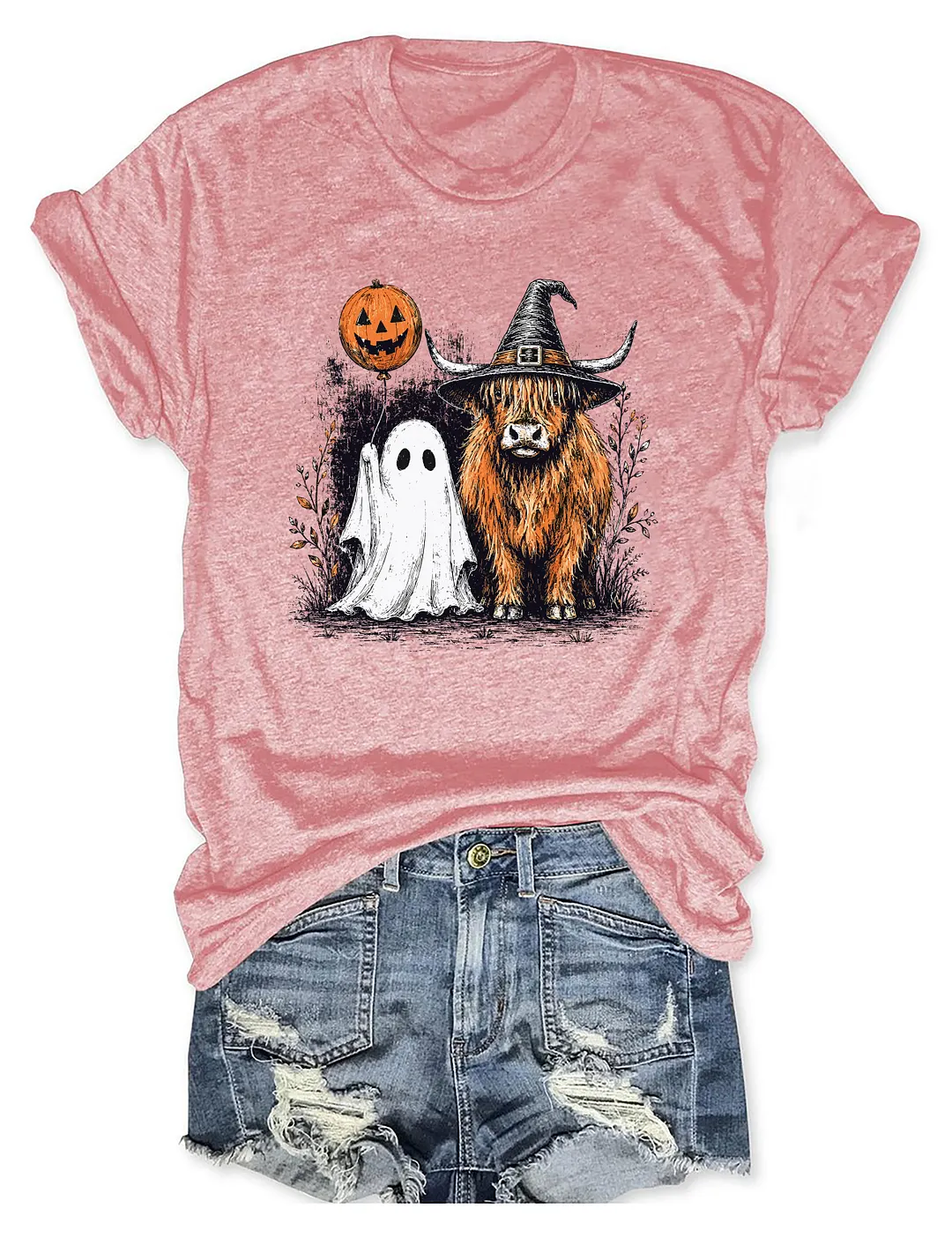 Cute Spooky Highland Cow Ghost T-shirt