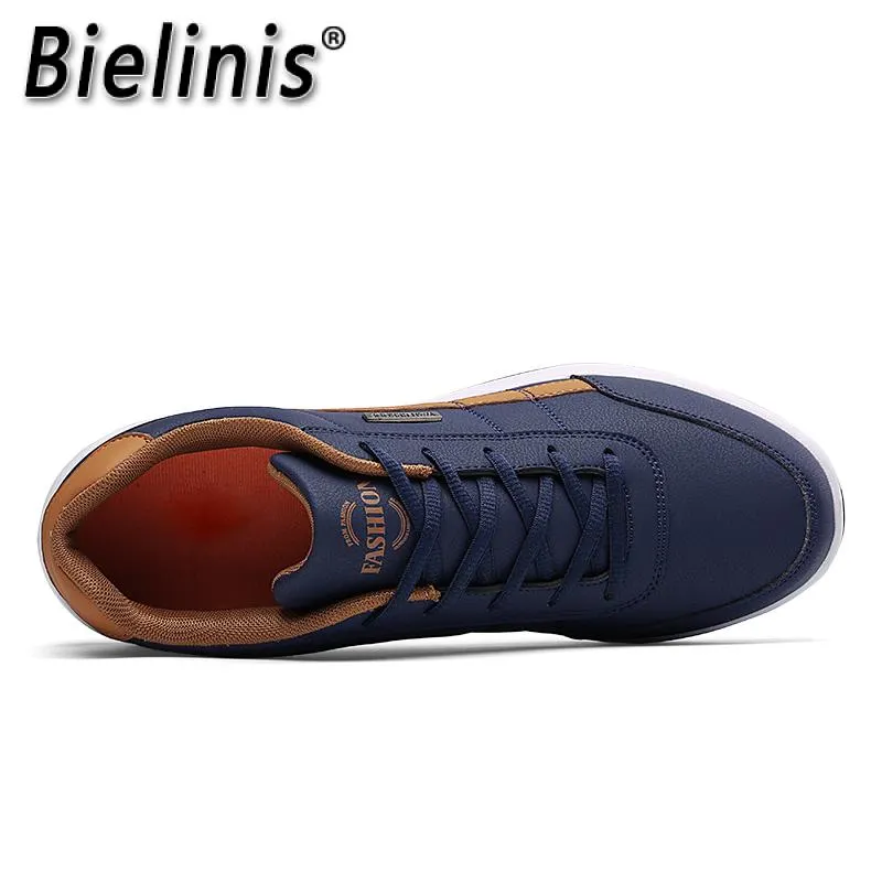 New Fashion Leather Men Shoes Breathable Lace Up Trend Mens Casual Shoes Non-Slip Sneakers Men Vulcanized Shoes Chaussure Homme
