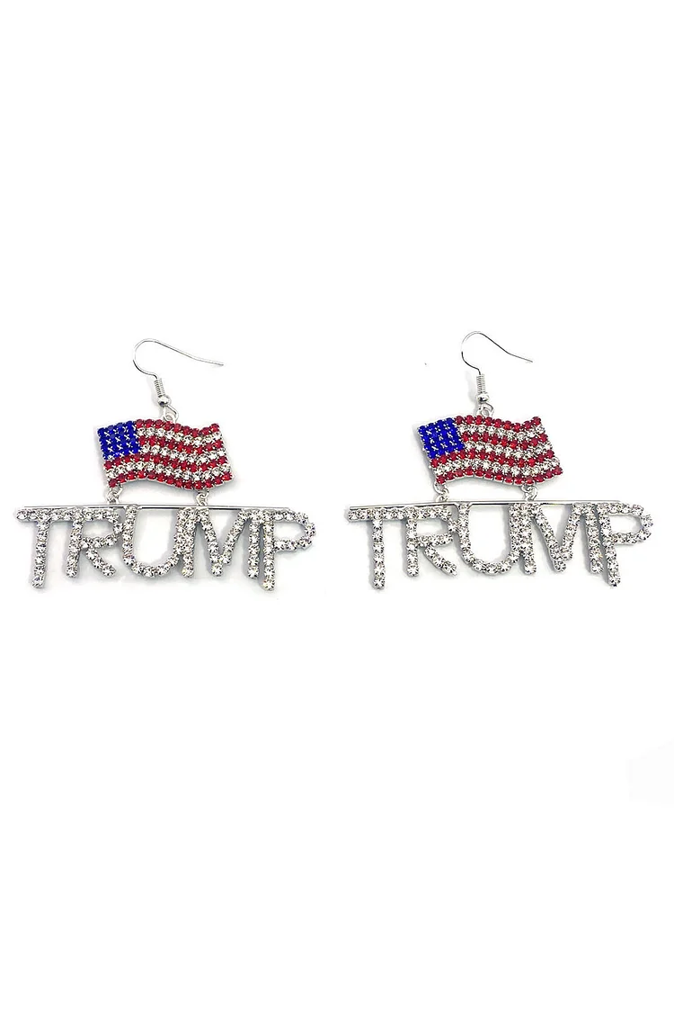 Fashion Silver Rhinestone Inlaid Letter USA Flag Independence Day Earrings