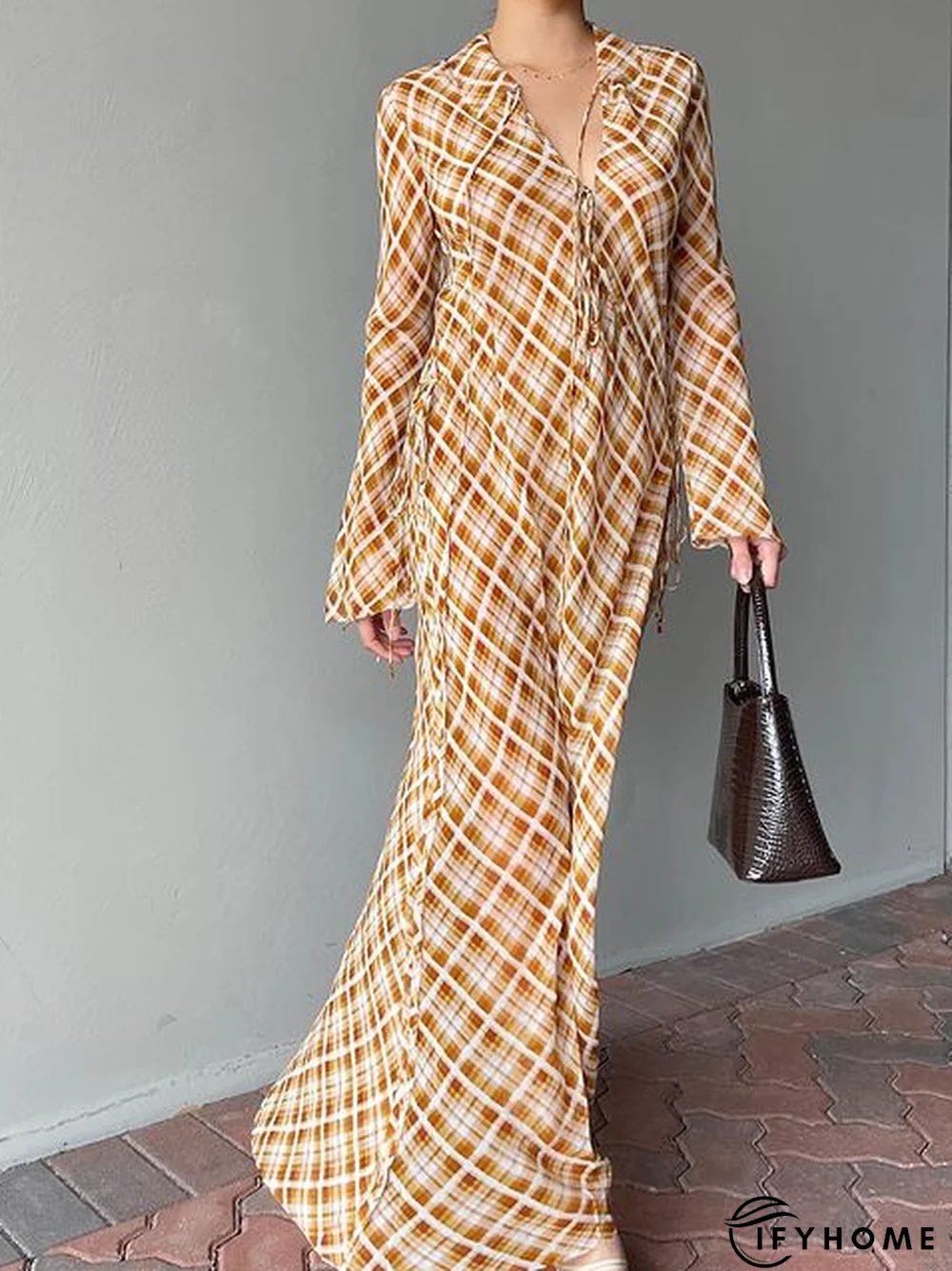 Elegant V Neck Lace-Up Dress | IFYHOME