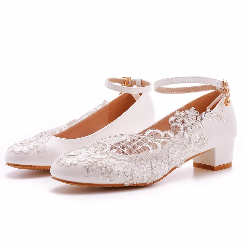 Breakj Breakj 3 Cm Square-Shaped Round-Headed Single-Shoe Wrist Strap Single Shoe Spring And Autumn Lace Wedding Shoes Women's Small White Shoes